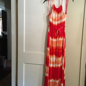 New York & co Orange Tie Die halter maxi dress size XL NWOT